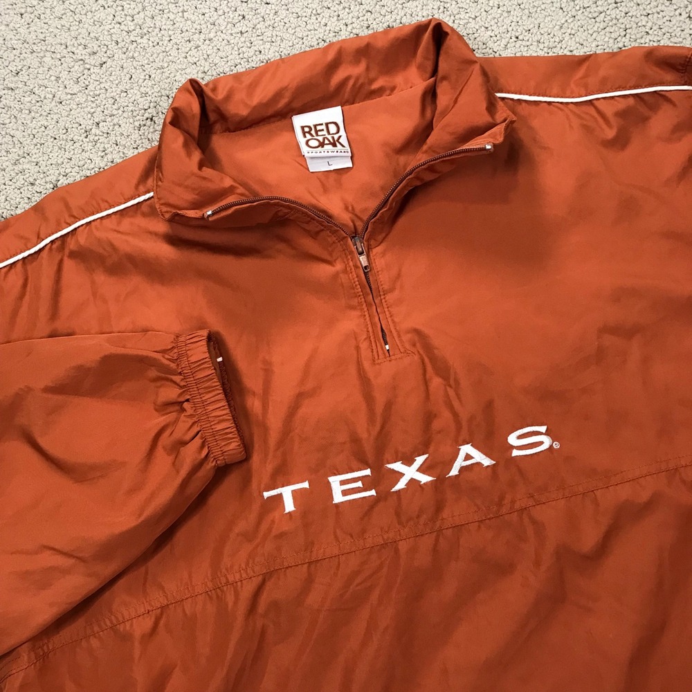 Red Oak Texas Longhorns Burnt Orange 1/4 Zip Windbreaker Jacket Mens Large Vtg
